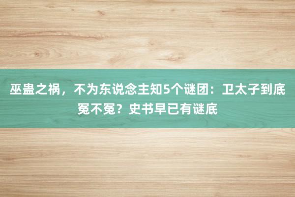 巫蛊之祸，不为东说念主知5个谜团：卫太子到底冤不冤？史书早已有谜底