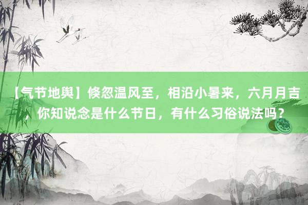 【气节地舆】倏忽温风至，相沿小暑来，六月月吉，你知说念是什么节日，有什么习俗说法吗？