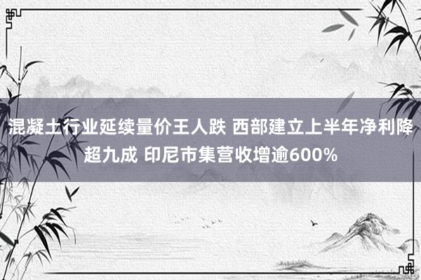 混凝土行业延续量价王人跌 西部建立上半年净利降超九成 印尼市集营收增逾600%