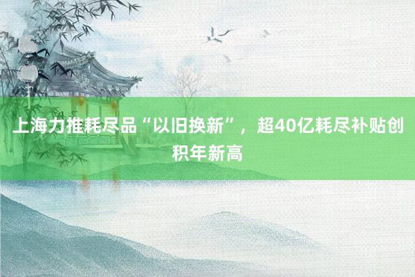 上海力推耗尽品“以旧换新”，超40亿耗尽补贴创积年新高